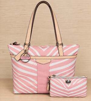 Coach F23283 Zebra Print Canvas Tote Bag & Matching Wristlet